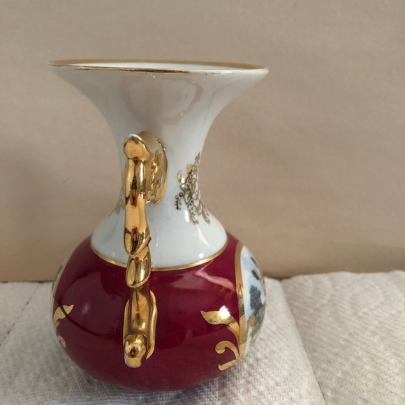 Beautiful small vase L.B Limoges porcelain art red gold couple dancing - Picture 4 of 6